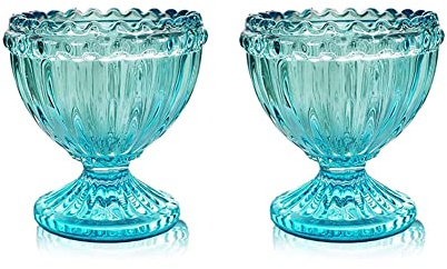 KiaoTime Blue Glass Egg Cup for Soft or Hard Boiled Egg Holder - Set of 2 Egg Holders for Breakfast Brunch, Kitchenware Table Decoration Egg Cup for Home Party Tableware Decor Favors