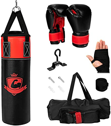GYMAX Punching Bag for Kids, Pre Filled Kids Punching Bag with Boxing Gloves, Hand Wraps & Carry Bag, Hanging Heavy Punching Bag for Kids MMA Kick Boxing Muay Thai Taekwondo Karate Workout