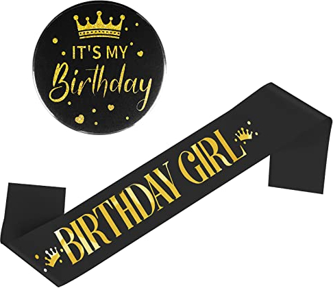 Thinp Geburtstag Schärpe Birthday Girl Satin Schärpe Geburtstag Abzeichen Birthday Girl Geburtstag Schärpe, für Mädchen Geburtstag Accessoires Geschenk Happy Birthday Party Schärpe-Schwarz