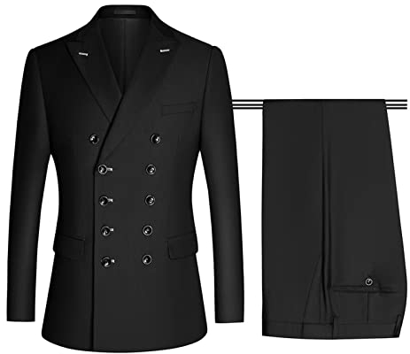 SHINROAD Herrkostym kappa set jacka långärmad knappslå passform fåll fickor bröllop eleganta blazer byxor affärskläder svart XL