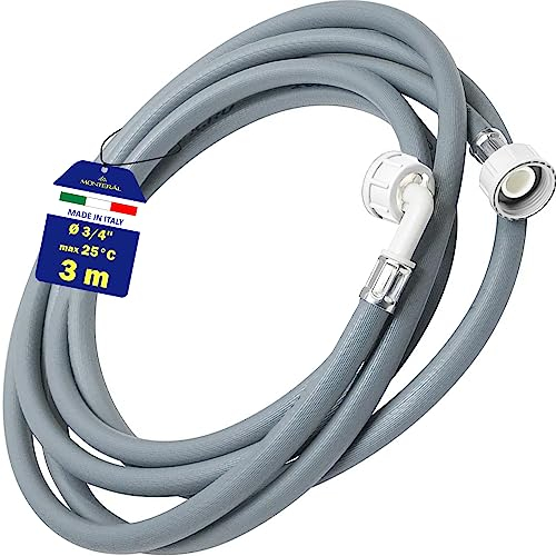 Zulaufschlauch Waschmaschine und Geschirrspüler 3 m Wasserschlauch Druck von 20 bis 60 Bar für Temperaturen bis 25°C Verbindung ist Gerade und Gewinkelt Ø 3/4 zoll - MADE IN ITALY - MONTERAL