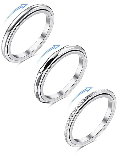 Adramata 3 Pcs Bagues Anti Stress Femme - 316L Acier Inoxydable - Bague de Pouce Fidget Spinner pour Anti Stress - Argent