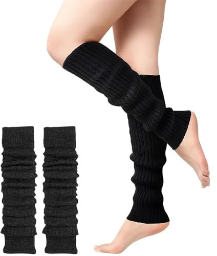 MUNSKT 1 pair of Leg Warmer for Women Girls,Black or white Soft Winter Knit Socks Athletic Stretch Knee High Women's Leg Warmer,80/90s Party Neon Ballet Dance Ice Skating Accessories (Black)