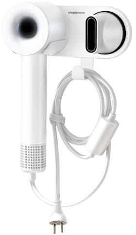 simpletome Hair Dryer Holder Wall Mount for All Magnetic High Speed Blow Dryer with Plug Cord Organizer Hook (ABS Plastic, White)