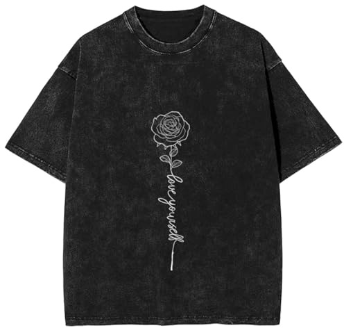 PADOLA Tee Shirt Femme Rose Imprimé T-Shirts à Manches Courtes été Coton T Shirt délavé Vintage Retro Tshirt Oversize Décontracté T-Shirt Grande Taille col Rond Basic Tee Shirt (1 Rose Lettres, L)