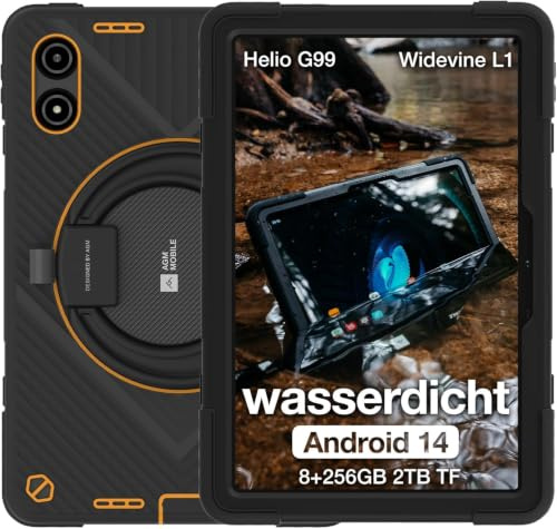 AGM PAD P2 aktiv Android-surfplatta med tangentbord och penna (2024), 16 (8+8) GB + 256 GB, 11 tum FHD vattentät utomhussurfplatta, Dual SIM 4G/WiFi 6/OTG//Widevine L1/G99, inkluderar fodral + hållare