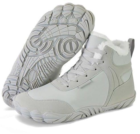 Mishansha Scarpe Invernali Barefoot Uomo Donna Stivali Neve Comode Caldo Stivaletti Inverno Antiscivolo Flessibile Scarponcini con Imbottitura Calda, Verde Grigiastro 46EU