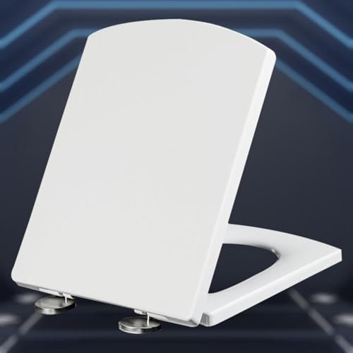 Wc Sitz, Toilettendeckel mit Absenkautomatik Eckig Eckig Weiß Wc Deckel Klobrille mit Absenkautomatik Top-Installation Klodeckel aus Duroplast,white-34.5 * 43cm
