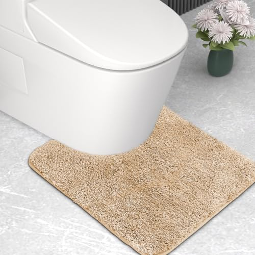 wyewye Microfibre Bath Mat, Toilet Mat, 2cm Super Thick Bath Rug, Super Absorbent Bathroom Rug 50x50cm U-shape, Camel