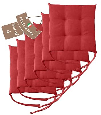 Il Tuo Artigiano Design Set 4 o 6 Cuscini per Sedie da Cucina Made in Italy - Cuscini Sedie Cucina set da 6 40x40 cm spessore 6 cm - Imbottiture in Spugna e Soffice acrilico (6, Rosso)