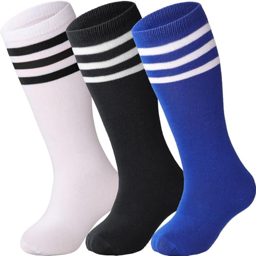 DRESHOW Kinder Kleinkind Fußball Socken Gestreift Knie hohe Baumwolle Socken Uniform Sport Lange Rohr Socken für Jungen Mädchen Kind