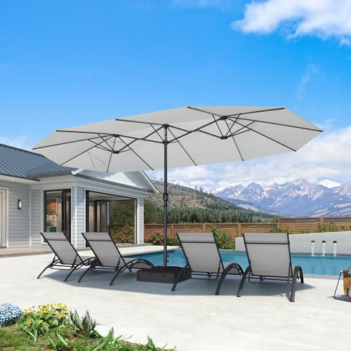 PURPLE LEAF Grand Parasol de Jardin Extérieur avec Pied 4,55 x 2,7 x 2,4 m, Parasol Rectangulaire Double Face à Manivelle Aluminium avec 12 Arêtes pour Balcon, Terrasse, Patio, Blanc
