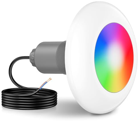 LyLmLe Foco Piscina LED con Rosca Externa 2, 15W Proyector LED Piscina RGB Multicolor Control Sincrónico, Ø190mm, 12V AC Lámpara para Piscinas Fibra y Prefabricadas Piscinas Elevada, Sin Controlador