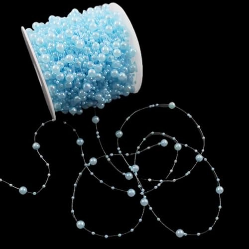 Leliafleury 5 Meter Plastic Pearl Bead Chain Artificial Pearls String Beads Chain for DIY Craft Party Decoration, Blue