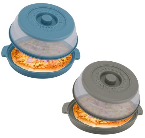 2 Set Coperchi Antischizzo per Microonde con Base, Coperchio in Silicone Pieghevole Ventilato Scolapasta per Verdure Frutta Senza BPA Accessorio da Cucina