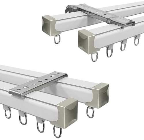 Binario per Tende A Doppio Binario 1-5m Binario per Tende da Soffitto O da Parete Alluminio Scorrevole Bastone Tenda per Soggiorno Camera da Letto(Bianco,240cm)