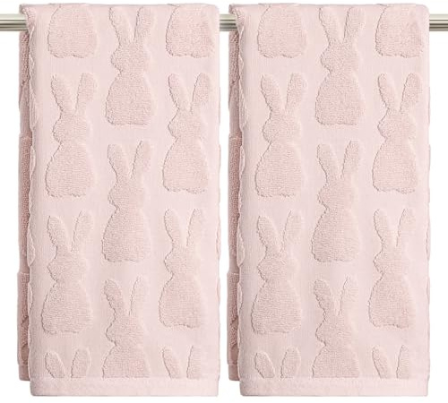 Artoid Mode 2-pack rosa 3D kanin jacquard 100 % bomull påskhanddukar, 35 x 75 cm mjuk absorberande badrumsdekoration badhandduk