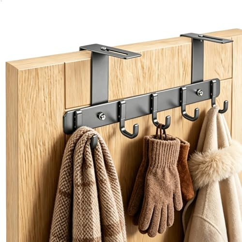 keyuancan Appendiabiti da Porta, Attaccapanni da Porta, Appendino da Porte Regolabile per 22-58mm, Ganci Porte con 5 Ganci, Gancio Door per Camera da Letto, Bagno, Cucina, Grigio