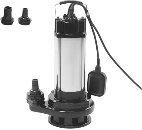 Pompa per acqua sporca, 2200 W, 26000 l/h, pompa sommergibile con interruttore a galleggiante, in acciaio inox, altezza di mandata 25 m, pompa fecale con maniglia, pompa con tritatutto (nero)