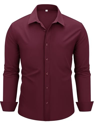 Autsel Camisa para Hombre Manga Larga Slim Fit Camisa de Vestir Elegante | Casual, Botón Abajo, Lisa, Oficina, Trabajo, Negocios, Boda, Fiesta, Transpirable, Primavera, Verano, Clothing