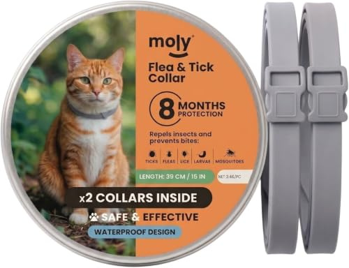 MOLY x2 Collar Antipulgas y Garrapatas para Gatos 39 cm | Collar Antiparasitario Gato contra Pulgas, Garrapatas, Piojos, Larvas y Mosquitos | Resistente al Agua | 8 Meses de Protección