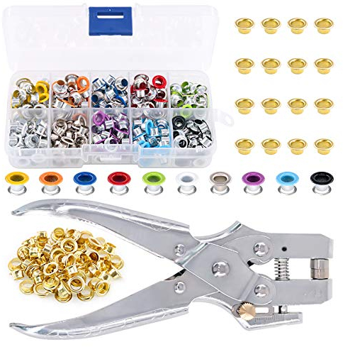 Swpeet 401 Stk Ösen Ösenzange Set,Ösenzange mit Tülle Ösen Scheiben(Innen-Ø 19mm),Grommet Werkzeug Kit mit Aufbewahrungsbox Locheisen & Einschlagstempel Ösen Sets für Leder und Stoffgürtel Kleidung
