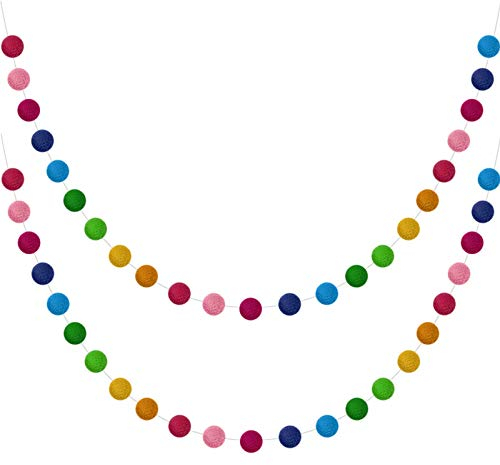 2 Stück Wolle Filz Ball Girlande Bunte Pom Pom Girlande Handgefertigt 6,5 Fuß Lang 24 Bälle Filz Kugel Girlanden für Wand Christbaum Schmuck (Regenbogen)