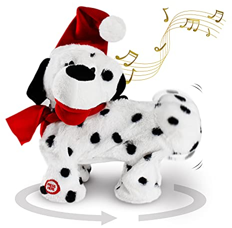 Gfilay Tänzelnder Hundespielzeug - Animierte Weihnachtendekoration mit Lied und Tanz, mit Weihnachtsmann-Kostüm, weiches und süßes Plüschtier für Kinder und Liebhaber