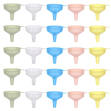 25 Stück Klein Trichter Plastik, Mini Kunststoff Trichter Küche Trichter Set, Reinigender Trichter Stapelbarer Kleiner Trichter zum Umfüllen von Gewürzen, Flüssigkeiten, Pulver, Bohnen, Konfitüre