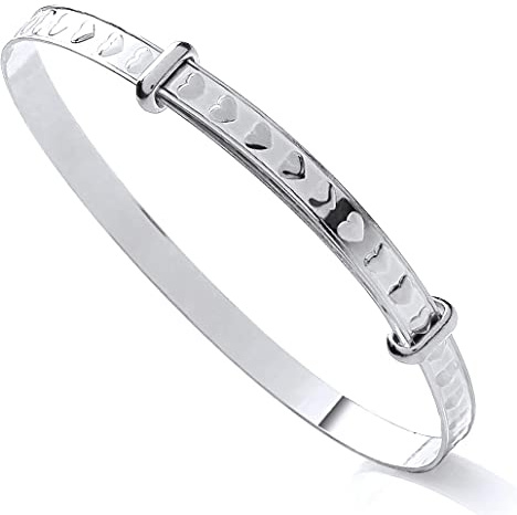 Old English Jewellers Sterling Silver Heart Expanding Baby Bangle Christening Gift