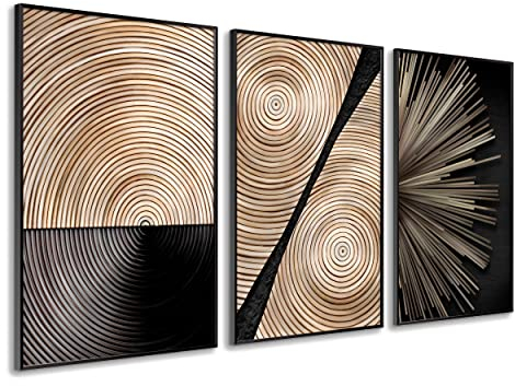 DekoArte - Bilder Wandbilder Wohnzimmer MINIMALISTISCHES KUNSTHOLZ 50x70 cm 3 Stück - Bilder mit Rahmen schwarz im Lieferumfang enthalten