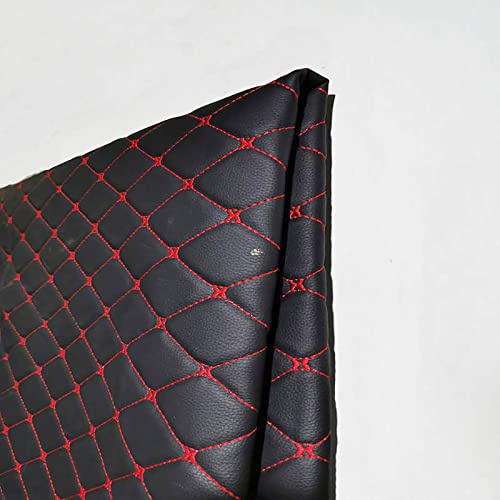 Quilted Faux Leather Fabric Vinyl Leatherette for upholstery 1.4x1m Leather fabric Sheet Waterproof faux leather material for DIY Crafts Sewing Car cushion Decorate Chair Sofa (Color:Black red)
