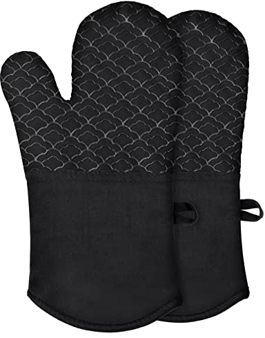 Tuff4ever Ofenhandschuhe Hitzebestaendig bis 260℃, Topflappen Handschuh mit Silikon-Beschichtung, Backhandschuhe Rutschfest Topfhandschuhe Extra Lang, Backofen Handschuhe Waschbar zum Kochen, Backen
