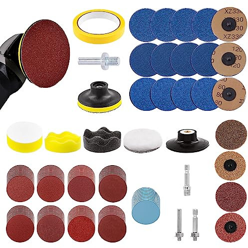 Swpeet 120 Pcs Sanding Disc Backing Pads Kit, 4 Inch Sanding Discs for Drill Polishing Die Grinder Attachment, Sanding Discs Includes 75-3000 Grit, Zirconia Roll Lock Discs, 1/4 and 2/5 Hex Shank