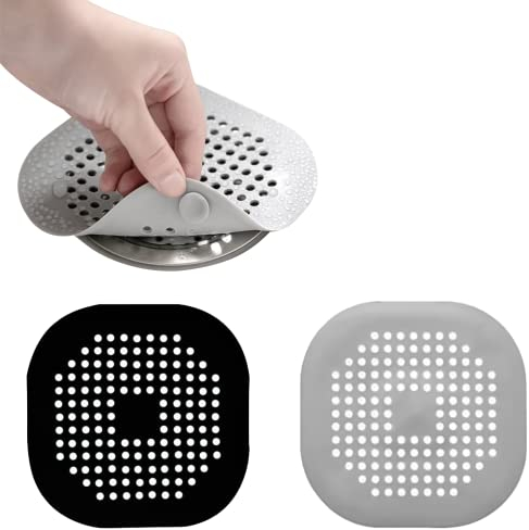Abflusssieb Silikon, 2 Stück Abflusssieb Dusche, Abfluss Haarfänger mit Saugnäpfen, Haarsieb Dusche, Abfluss Sieb Sink Strainer, für Küche, Dusche, Badewanne(Schwarz Grau)