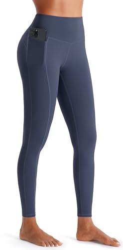 JOYSPELS Women's Gym Leggings with Pockets - High Waisted Tummy Control Full Length Yoga Pants for Workout, Running, Daily Leisure Acid Blue M