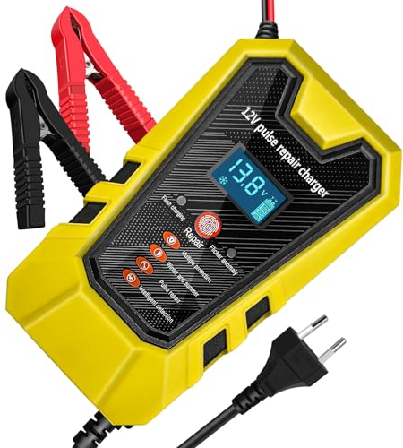 LALALUYE Batterie Ladegerät Auto 6A 12V Autobatterie Ladegeräte, Intelligentes Erhaltungsladegerät Mit LCD-Bildschirm für Auto, Motorrad, Rasenmäher oder Boot