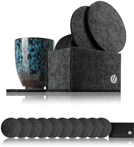 Ganzoo © Filz-Untersetzer Rund 10er Set inkl. Aufbewahrungs-Box für Tassen, Gläser, Becher, Flaschen, Kerzen - Hellgrau/Dunkelgrau, Glasuntersetzer für Getränke, Bierdeckel, Tisch-Unterlagen