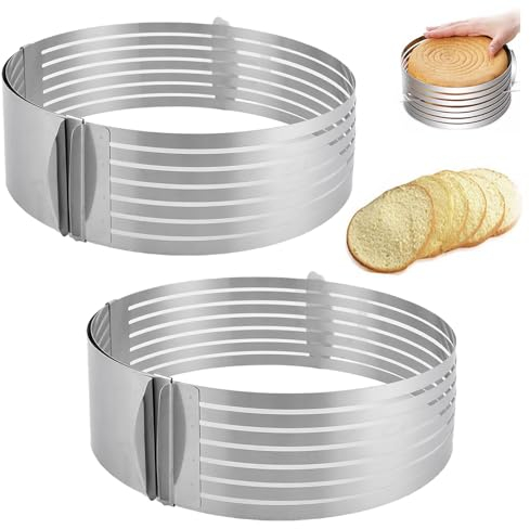 Oungy 2 Stück Tortenboden Schneidhilfe Ø25-30cm Torten Schneidehilfe aus Edelstahl Tortenring Schneiden von 7 Böden Kuchen Schneidehilfe für gleichmäßge Tortenböden (6 to 8 inches)