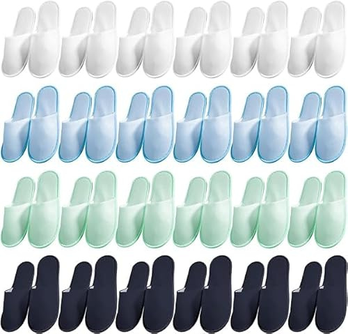 24 Pairs Non Slip Disposable Slippers, Washable Disposable Home Slippers Spa Hotel Slipper Reusable Home Slipper for Family Spa Guests Hotels