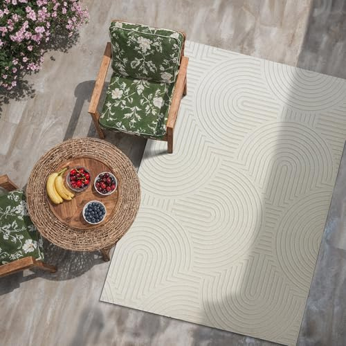 SANAT Berlin Outdoor Teppich Wetterfest - Teppich für den Innen- und Außenbereich - Balkon Teppich Wasserabweisend - Teppiche für Terrasse, Garten, Küche, Bad oder Wohnzimmer - Creme, 240 x 330 cm