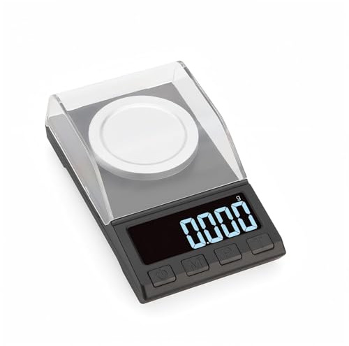 INF Digital minivåg med hög precision 10 g / 0,001 g, hög precision, praktiska funktioner, kompakt storlek, 12 × 7 × 3,8 cm, svart