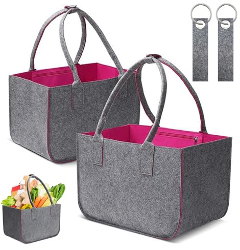 2 Piezas Bolsa de La Compra de Fieltro 40x27x27cm Bolsa de Fieltro con Mango Bolsa de Fieltro Plegable Bolsa Compras Reutilizable para Comprar Leña Almacenamiento de Juguetes Periódicos Bolsa