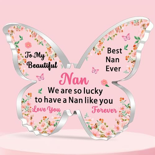 JETTOP Nan Gifts-Best Nan Birthday Gifts from Grandchildren Beautiful Nan Christmas Mothers Day Butterfly Acrylic Presents So Lucky Have a Nan