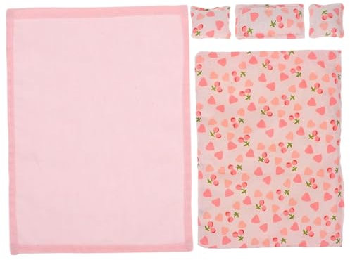 CNAFGBGG Dollhouse -Bettwäsche 1 Set 1/12 Puppenbettwäsche enthalten Bettblatt, Quilt und 3 Kissen realistische entzückende DIY Dollhouse Miniaturen, Puppenhauszubehör