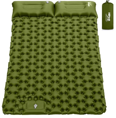 HiiPeak Double Sleeping Pad - Self Inflating 3 Extra-Thick for 2 Person with Pillow Built-in Foot Pump Inflatable Sleeping Mat for Backpacking, Hiking, Traveling, Tent, Portable Camping Mat (Green)