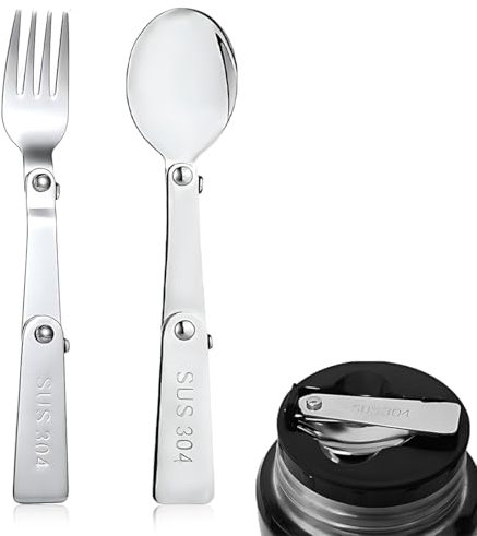 LACHT 2 Pezzi Posate da Campeggio, Outdoor, Pieghevoli, Acciaio Inossidabile, Forchetta, Cucchiaio, Pieghevoli, Campeggio, Picnic, Barbecue