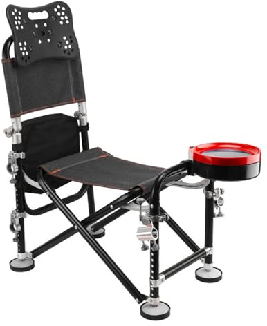 cadciehe Chaise de pêche pliante, 13 vitesses, hauteur réglable de 21 cm, avec dossier et support de canne, siège de pêche portable pour adultes, noir