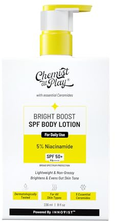 Chemist at Play Bright Boost SPF Body Lotion With 5% Niacinamide & SPF 50+ PA++++ 24 hours Moisturization Lightweight & Non-Greasy Formula 236ml