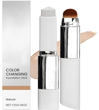 2-in-1 Foundation Stick mit Pinsel - Make-up für Einen Natürlichen Hautton, Farbwechselnder Foundation-Stick, Doppelseitiger Concealer & Mischwerkzeug, Langanhaltende (Natural)